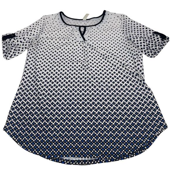PerSeption Concept White, Blue & Black Geometric Print Blouse -‎ Size XL - Picture 1 of 6